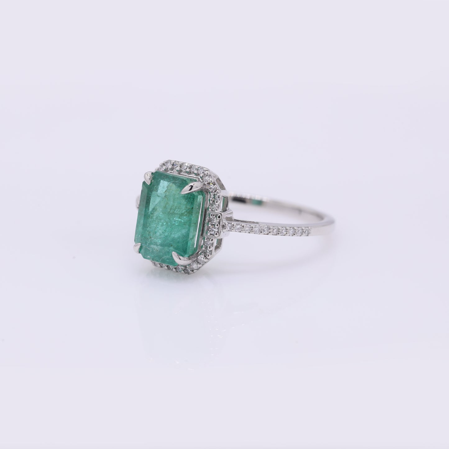 2.85 Ct Octagon Step Cut Natural Emerald 950 Platinum Ring