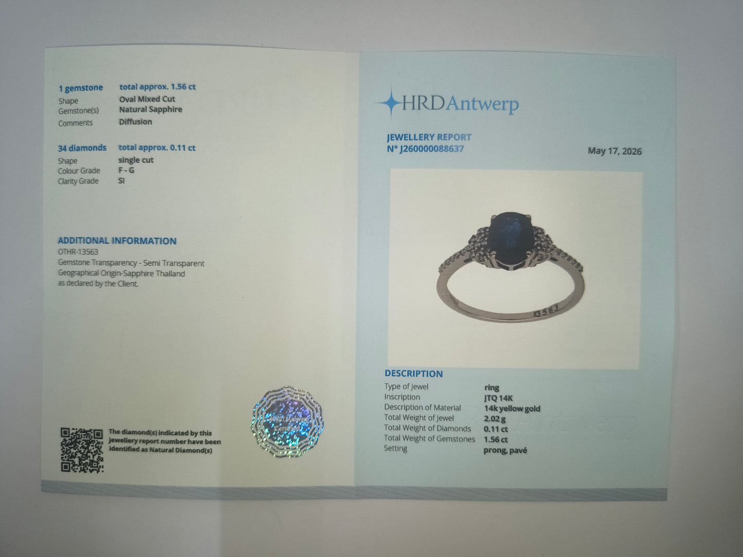 1.68 Ct Oval Mixed Cut Natural Sapphire 14K Gold Ring