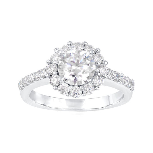 1.60 ct. t.w. Moissanite Halo Ring in Sterling Silver. Size 6