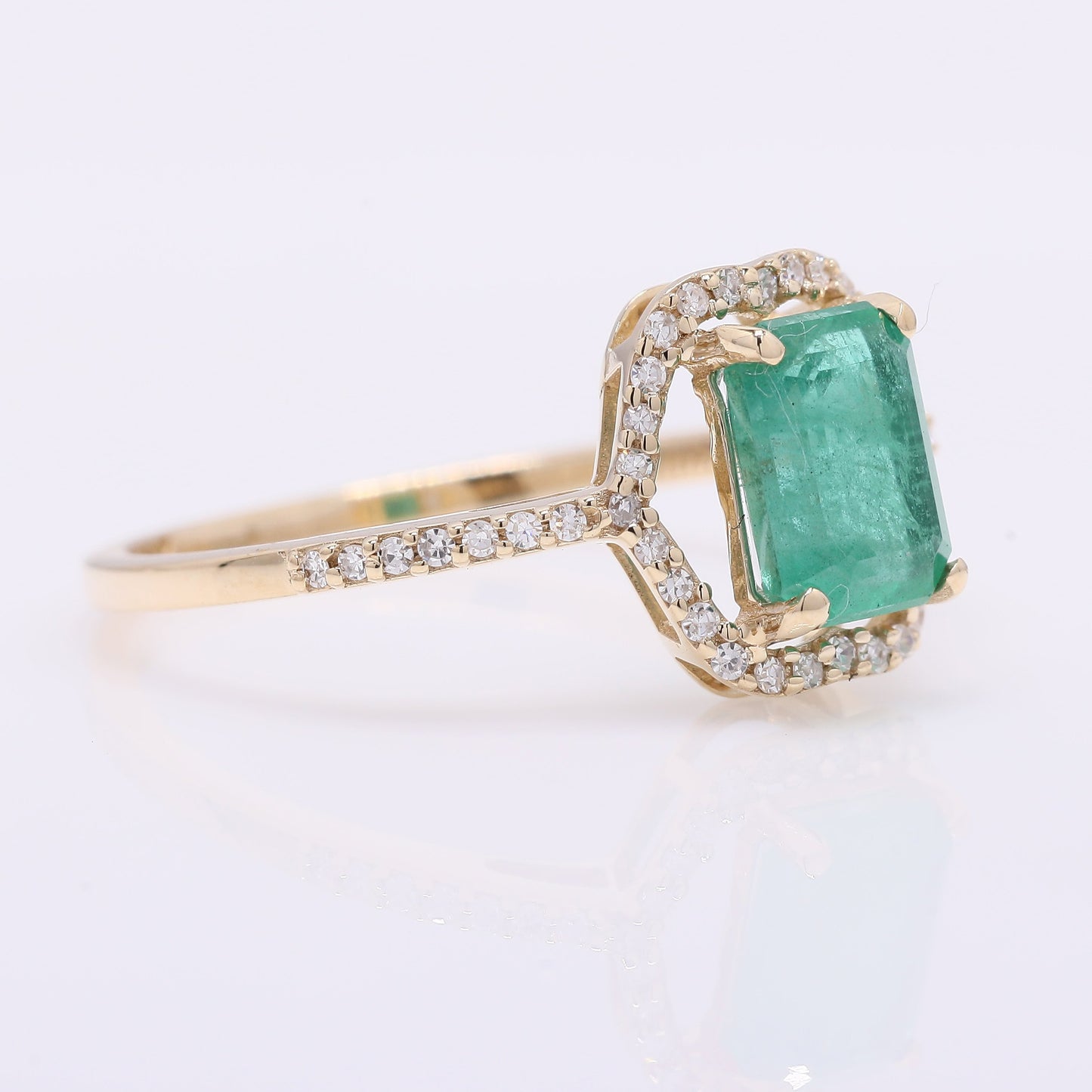 1.41 Ct Octagon Step Cut Natural Emerald 14K Gold Ring