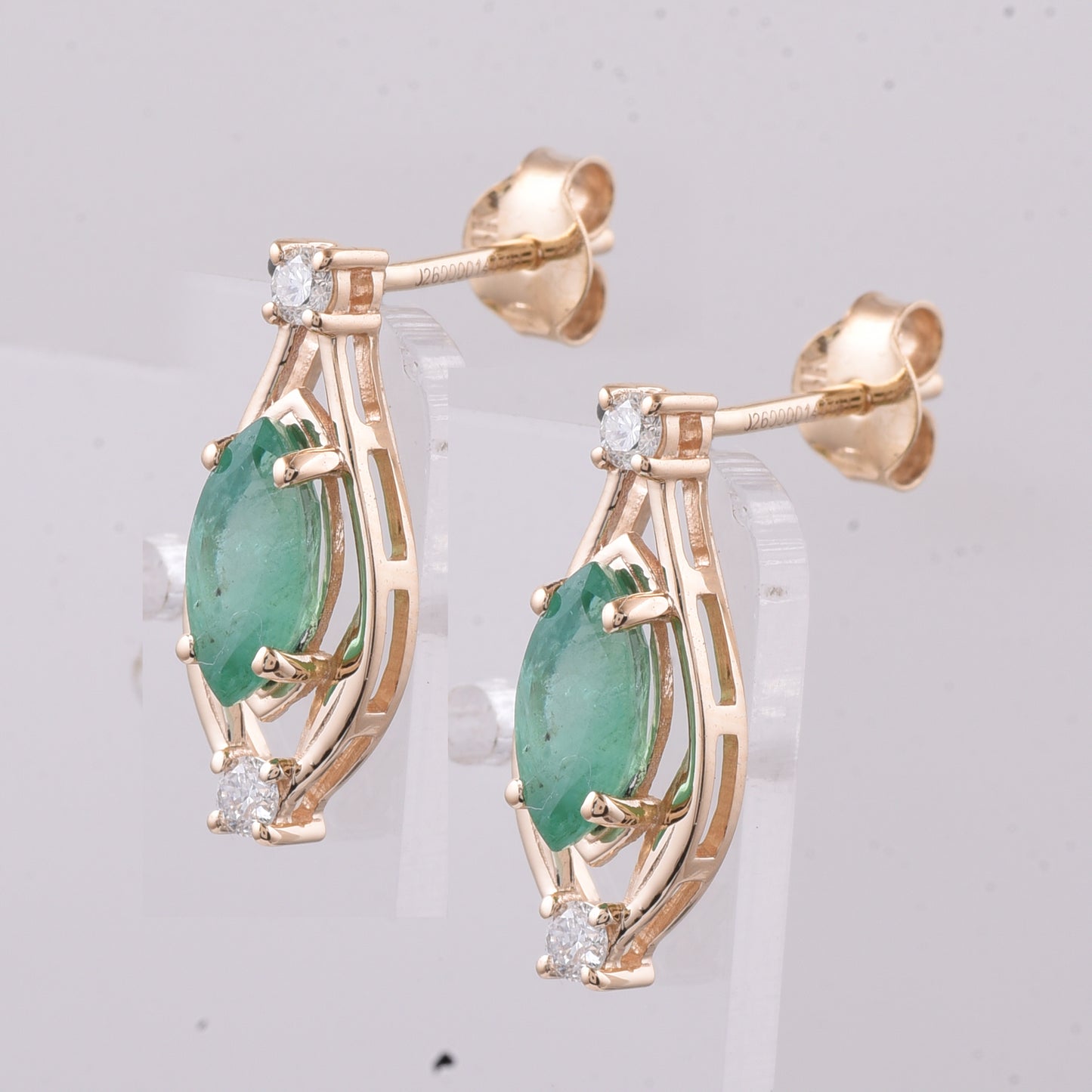 1.38 Ct Marquise Natural Emerald 14K Gold Earrings