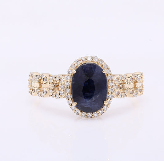 2.37 Ct Cushion Mixed Cut Natural Sapphire 14K Gold Ring