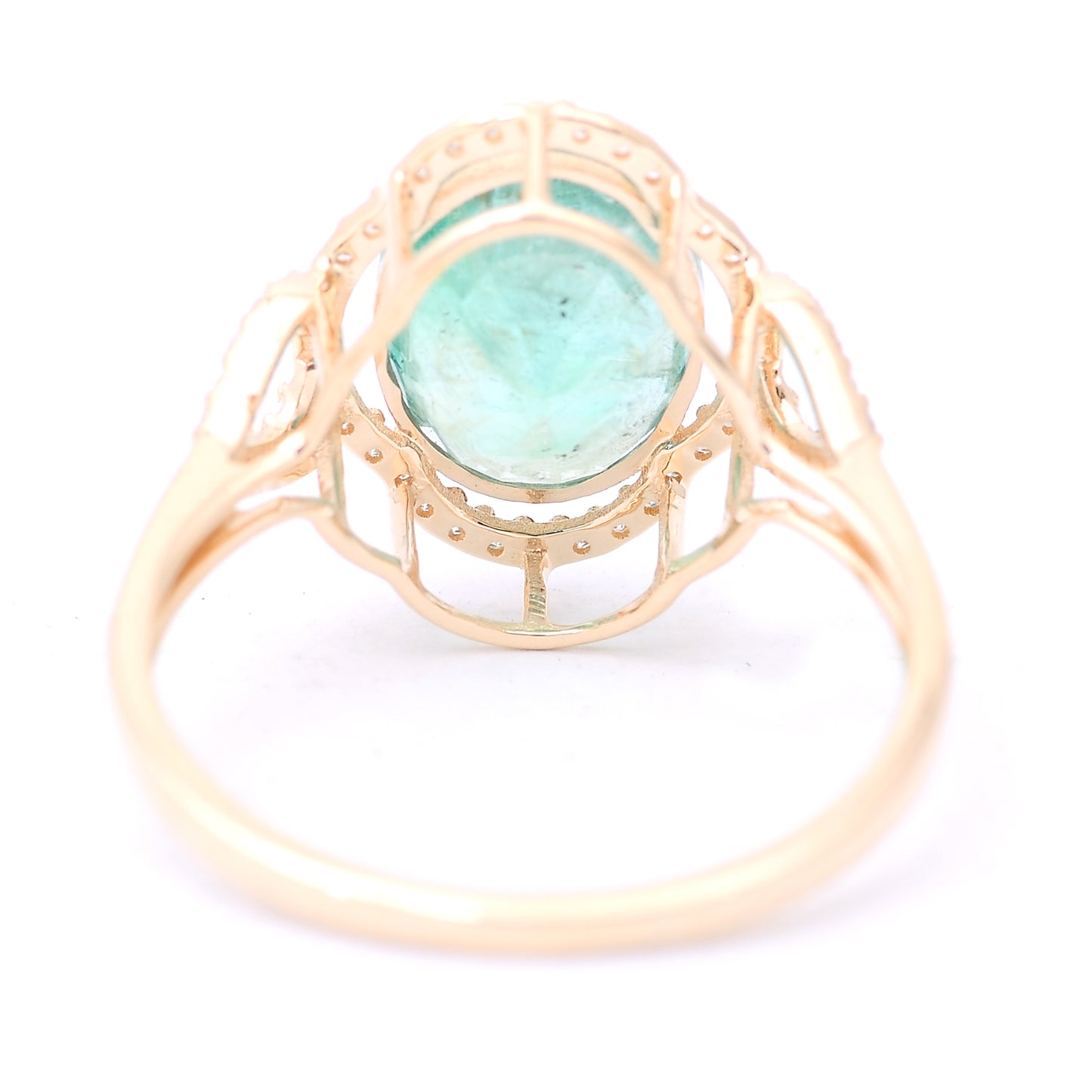 2.84 Ct Oval Mixed Cut Natural Emerald 14K Gold Ring