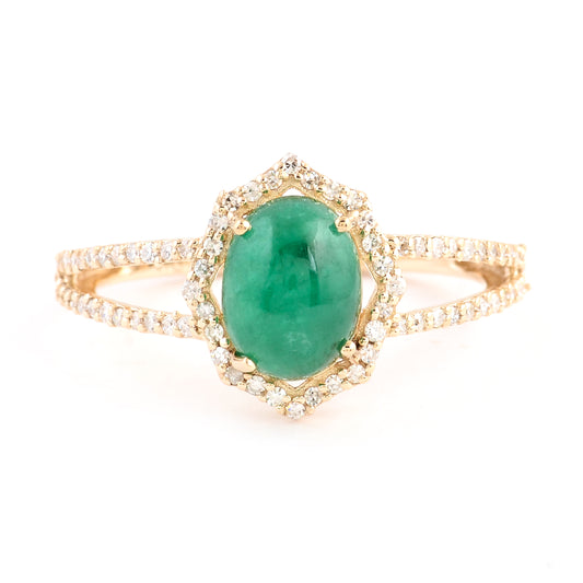 1.75 Ct Oval Cabochon Natural Beryl Emerald 14K Gold Ring