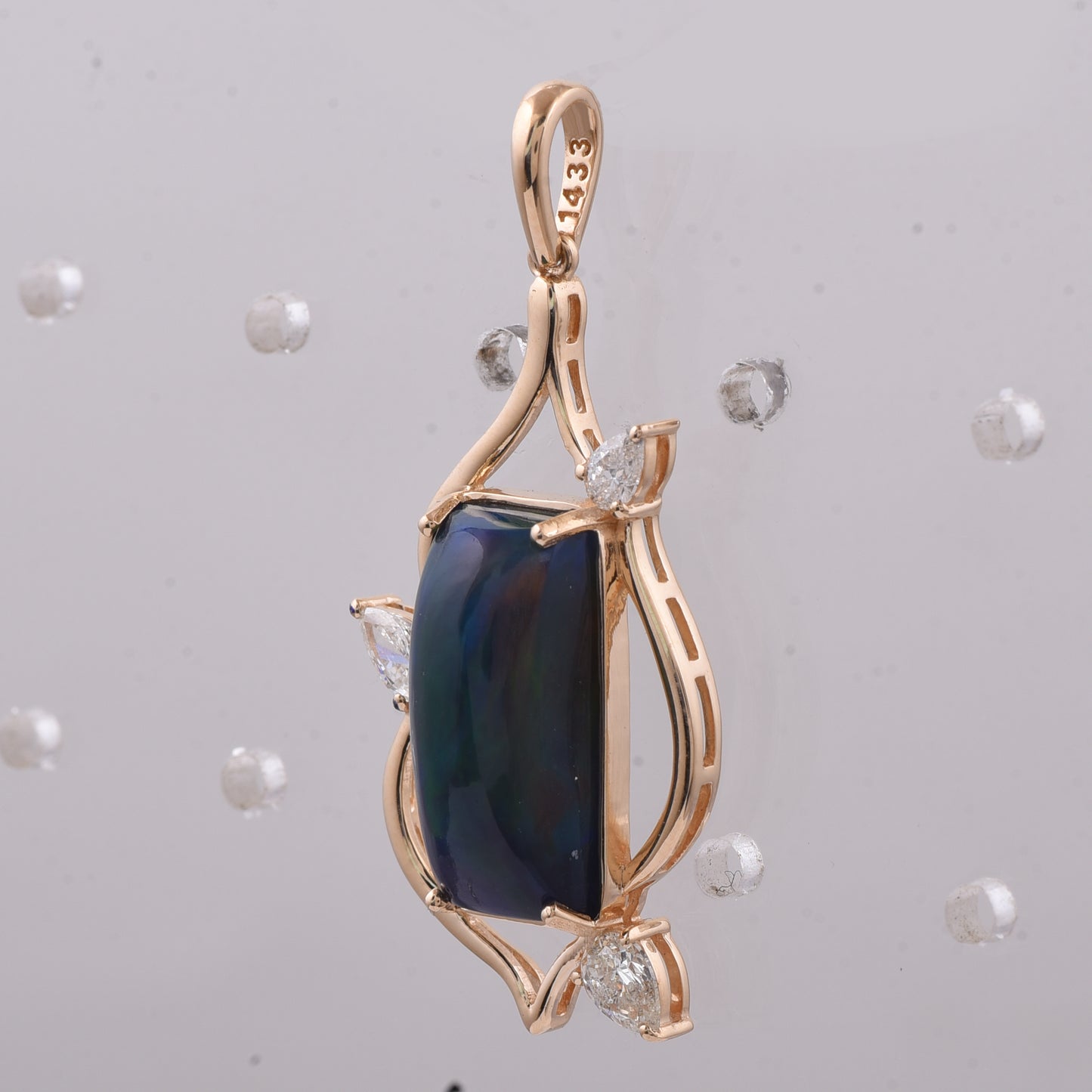 4.71 Ct Rectangle Cabochon Cut Natural Black Opal 14K Gold Pendant