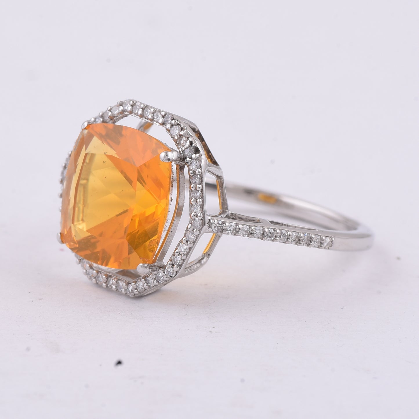 2.79 Ct Cushion Natural Fire Opal 950 Platinum Ring
