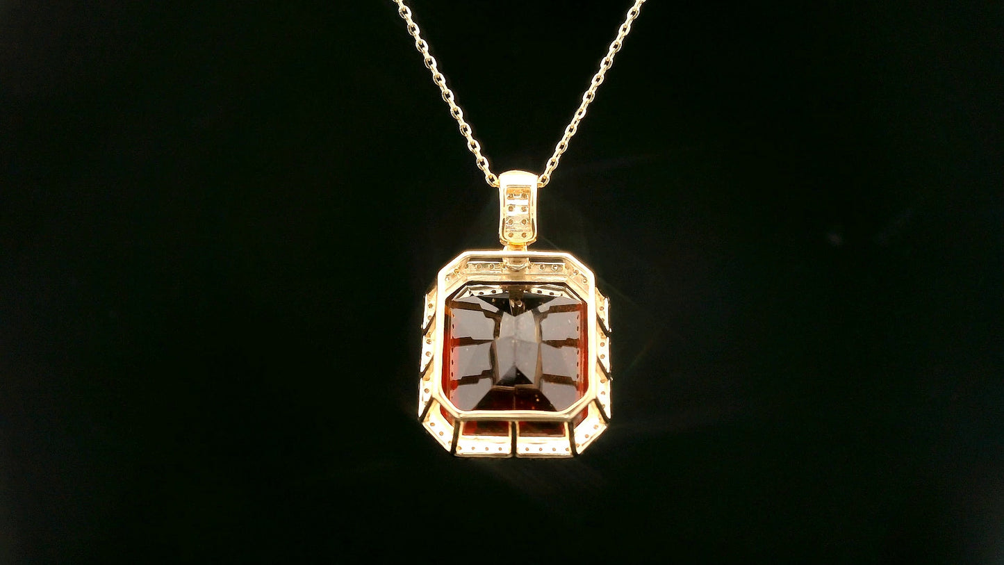 14.08 Ct Octagon Hessonite 14K Gold Pendant