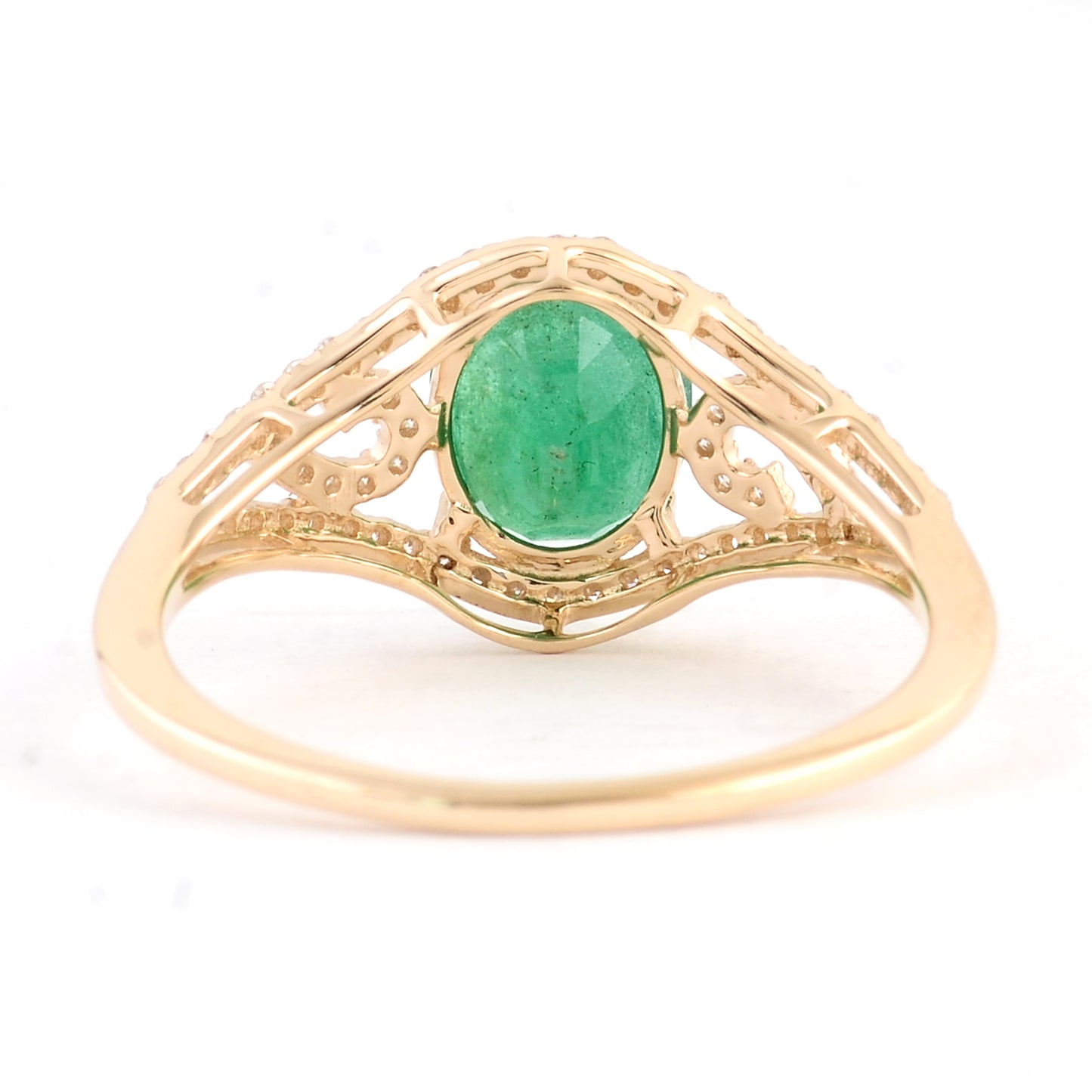 1.29 Ct Oval Mixed Cut Natural Beryl Emerald 14K Gold Ring