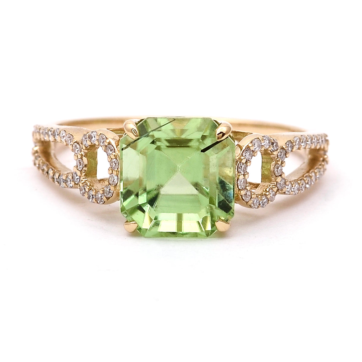 3.15 Ct Octagon Natural Eridot 14K Gold Ring