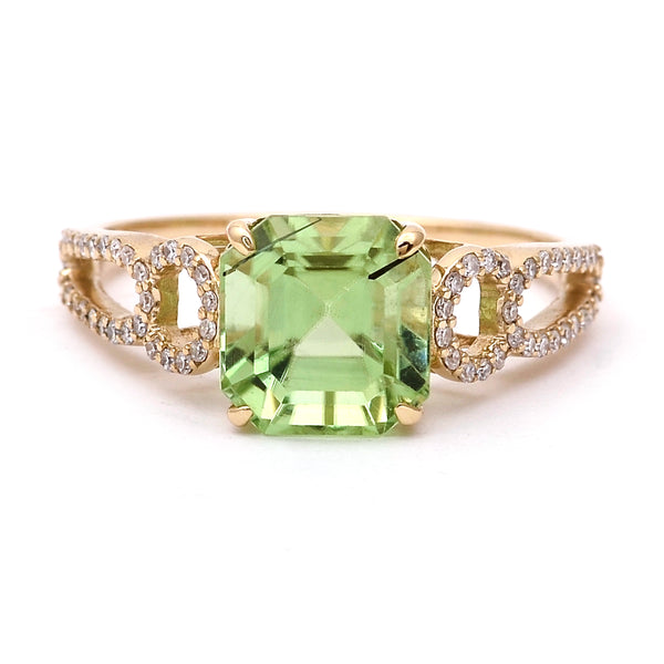 3.15 Ct Octagon Natural Eridot 14K Gold Ring