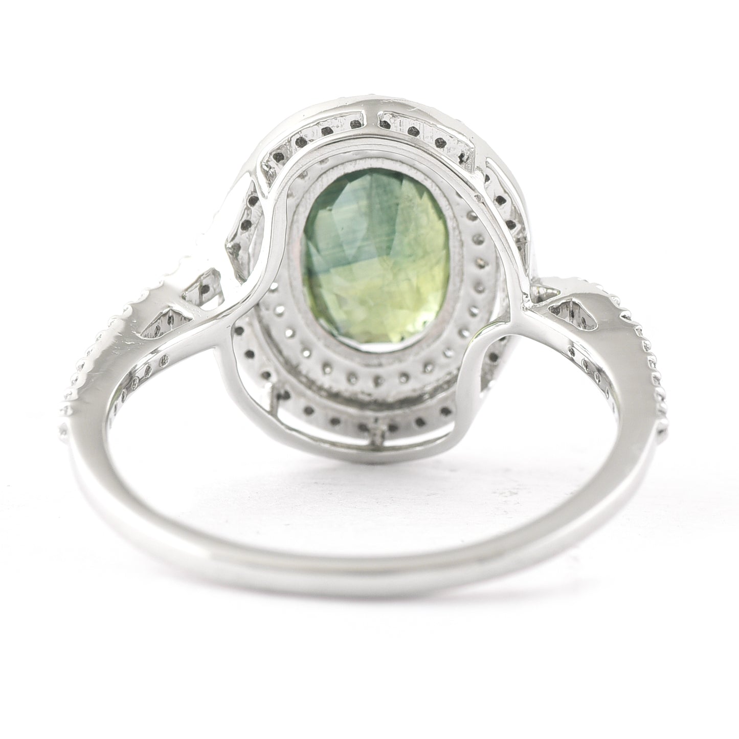 2.59 Ct Oval Mixed Cut Natural Green Sapphire 950 Platinum Ring