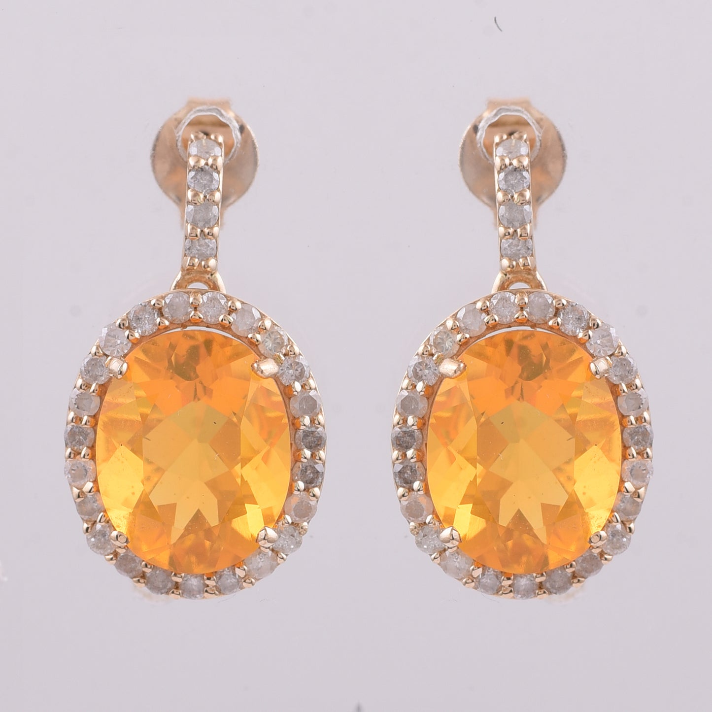 4.12 Ct Oval Br.Fire Opal 9K Gold Earrings