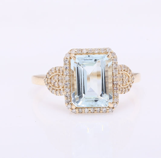 2.47 Ct Octagon Step Cut Natural Aquamarine 14K Gold Ring