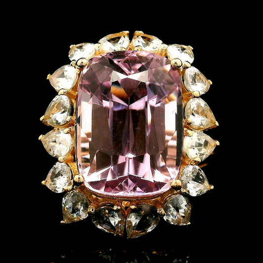 13.62 Ct Cushion Kunzite 14K Gold Ring