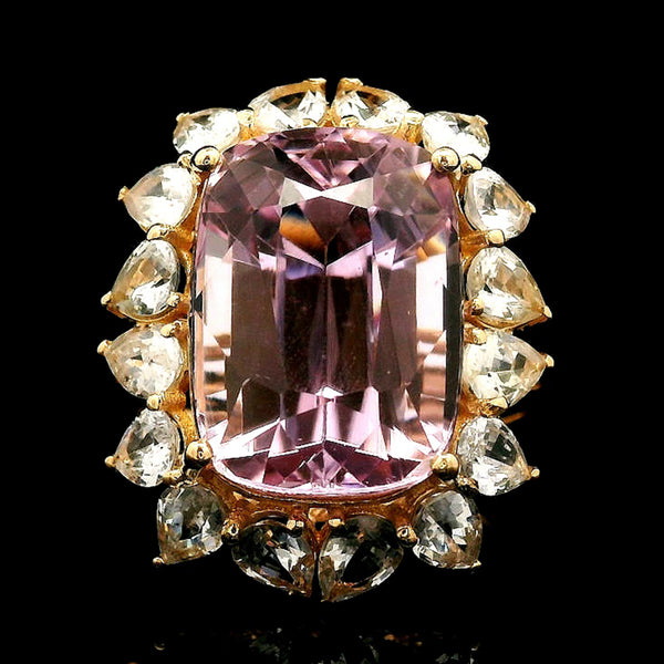 13.62 Ct Cushion Kunzite 14K Gold Ring