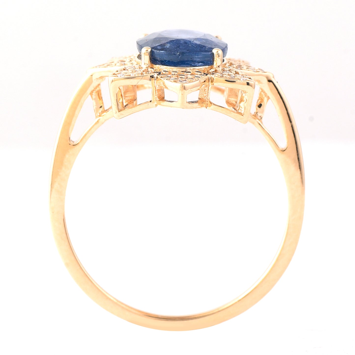 2.45 Ct Oval Mixed Cut Natural Sapphire 14K Gold Ring