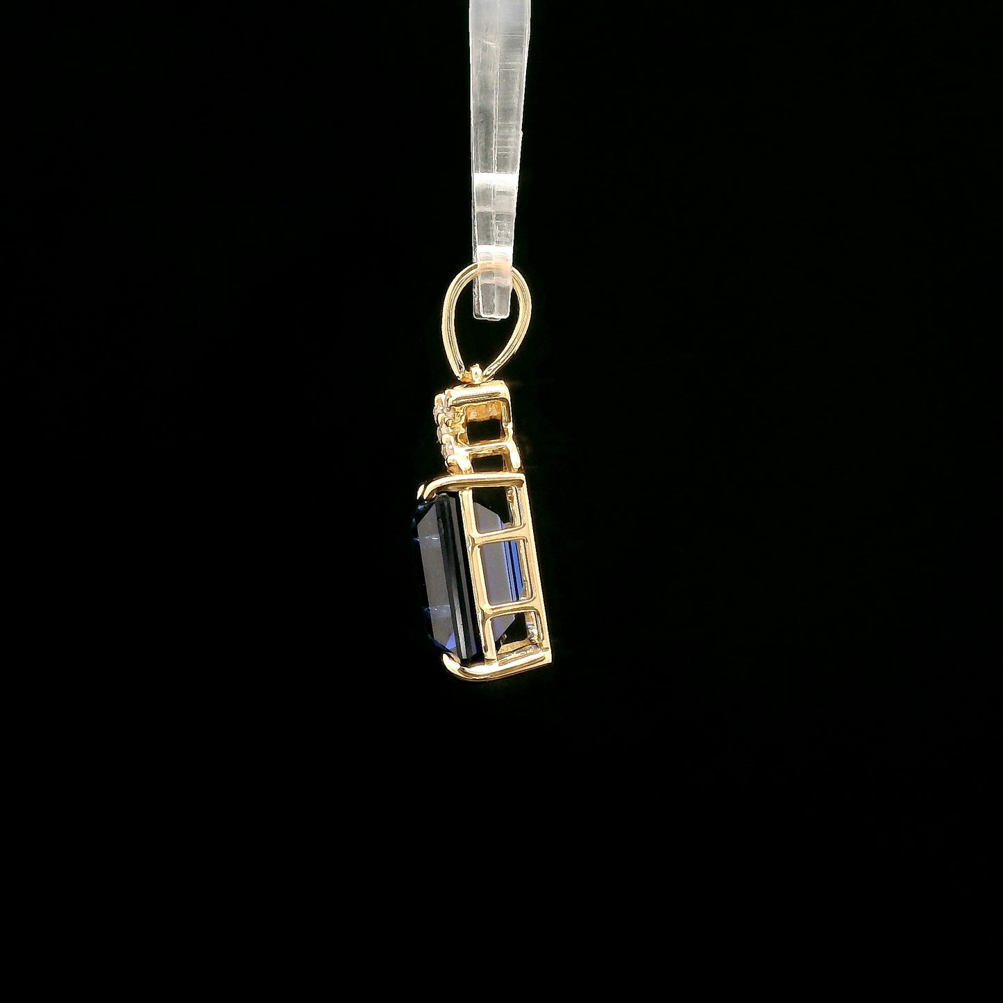 4.19 Ct Emerald Cut Lab Grown Sapphire 14K Gold Pendant