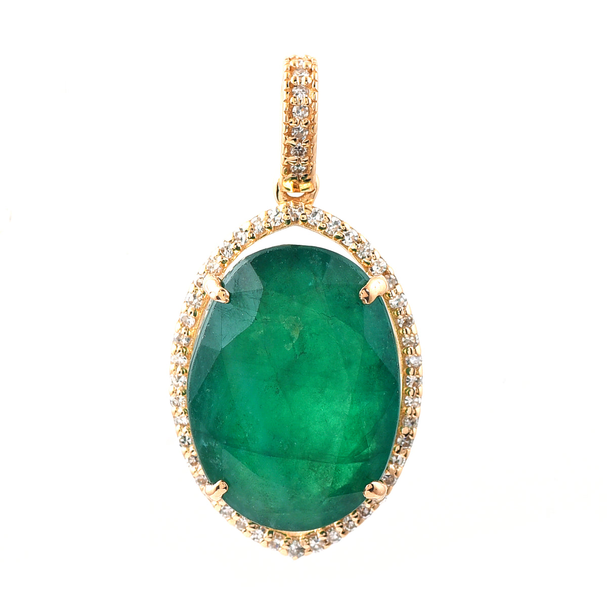 7.23 Ct Oval Mixed Cut Natural Emerald 14K Gold Pendant