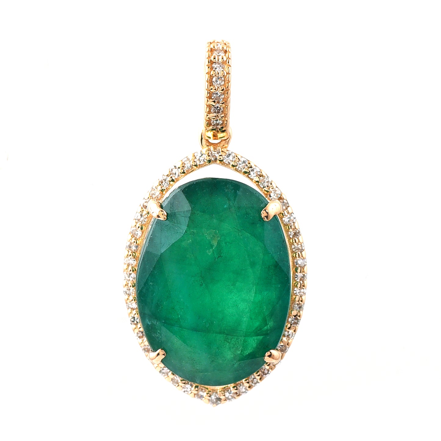 7.23 Ct Oval Mixed Cut Natural Emerald 14K Gold Pendant