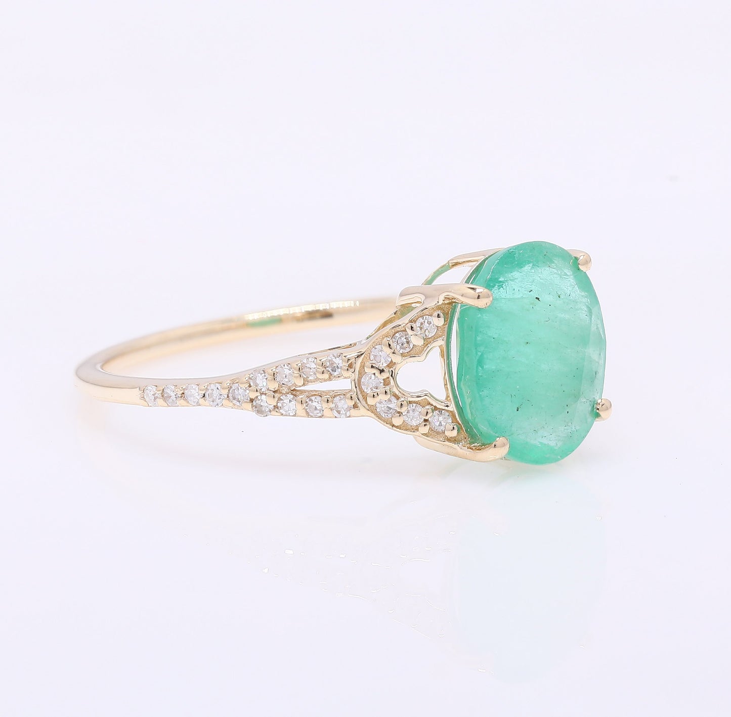 1.82 Ct Oval Mixed Cut Natural Emerald 14K Gold Ring