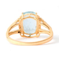 2.68 Ct Cushion Mixed Cut Natural Aquamarine 14K Gold Ring