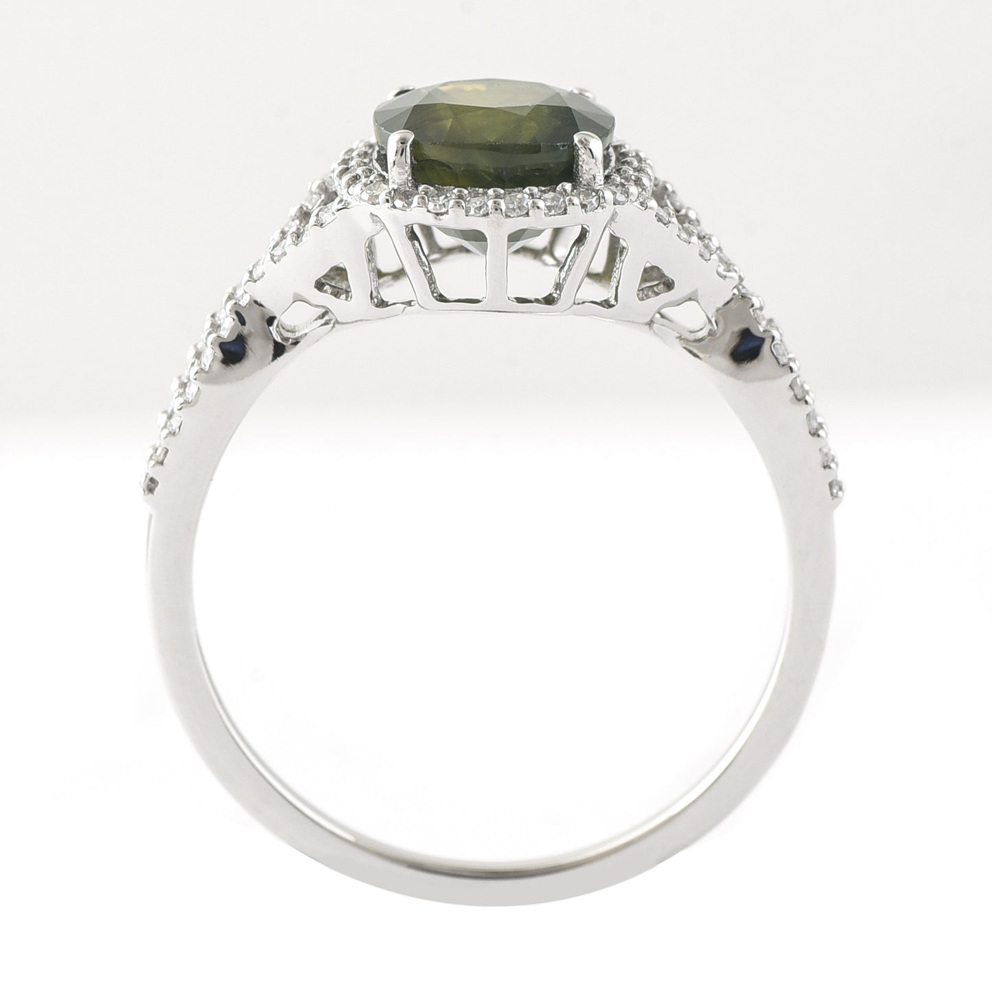 2.52 Ct Cushion Mixed Cut Natural Green Sapphire 950 Platinum Ring