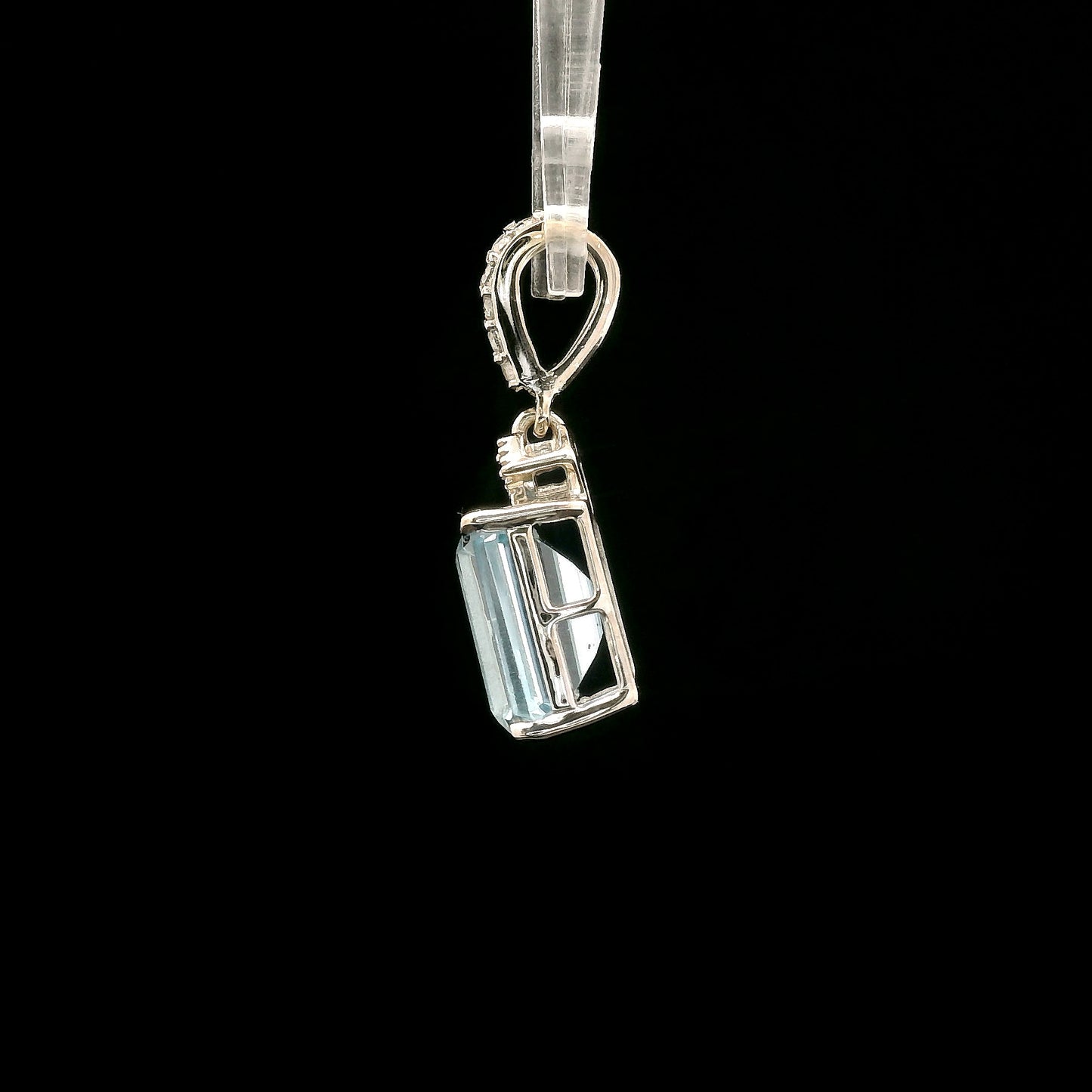 3.31 Ct Octagon Blue Topaz, White Zircon 925 Sterling Silver Pendant