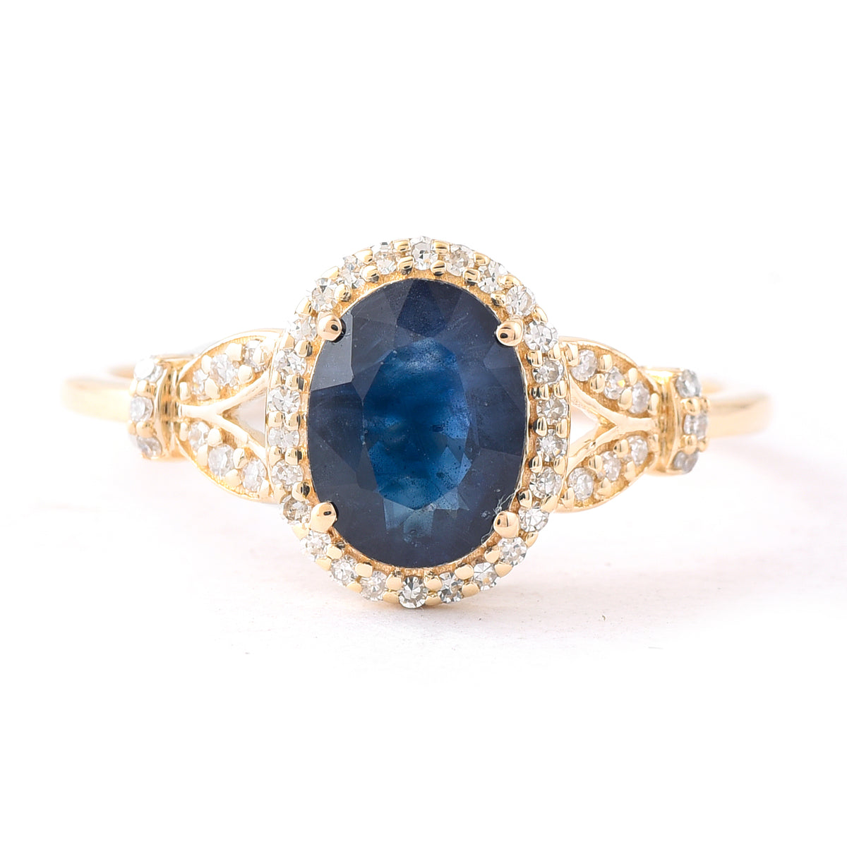 1.75 Ct Oval Mixed Cut Natural Sapphire 14K Gold Ring