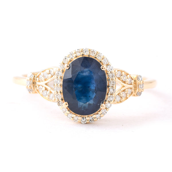 1.75 Ct Oval Mixed Cut Natural Sapphire 14K Gold Ring