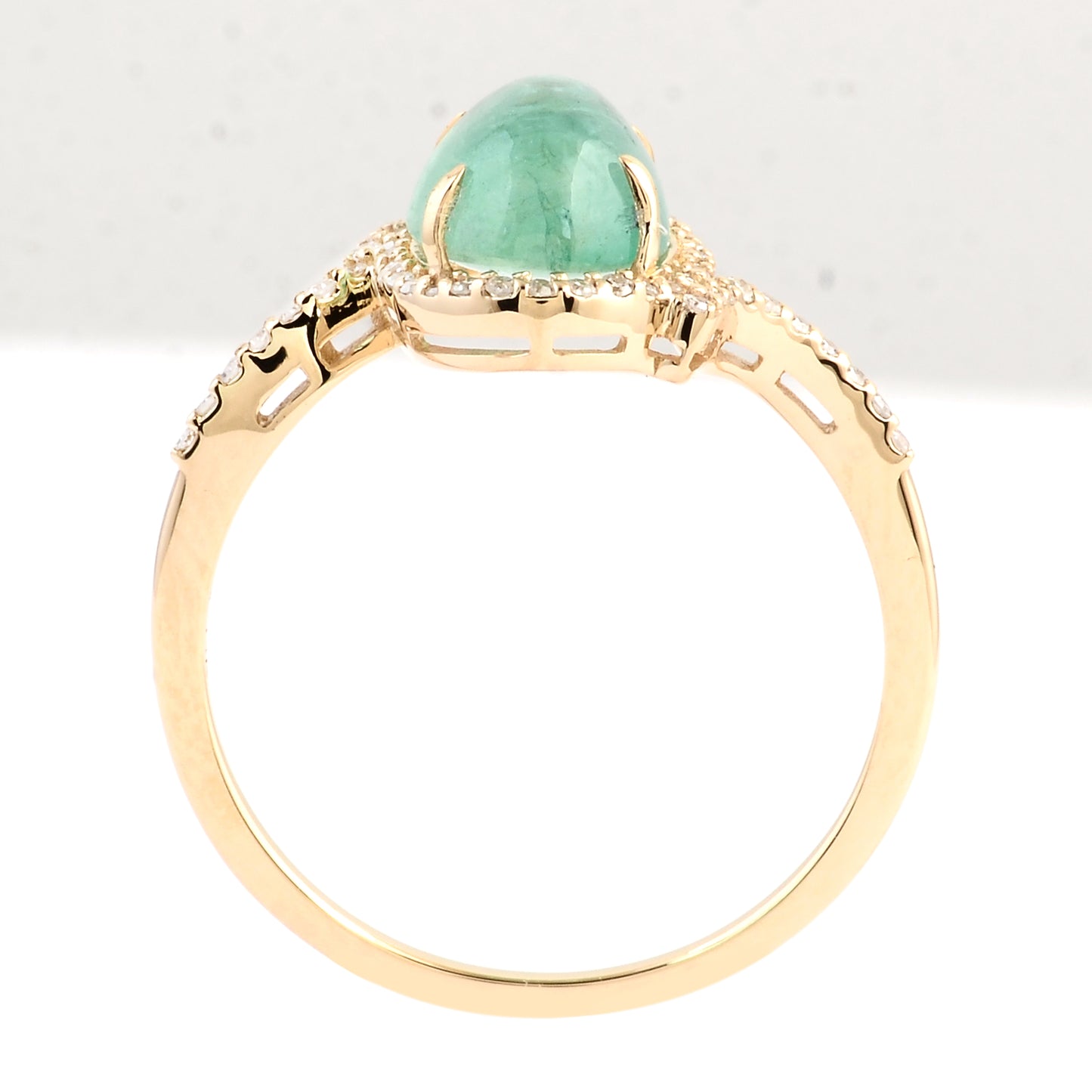 2.39 Ct Oval Cabochon Natural Beryl Emerald 14K Gold Ring