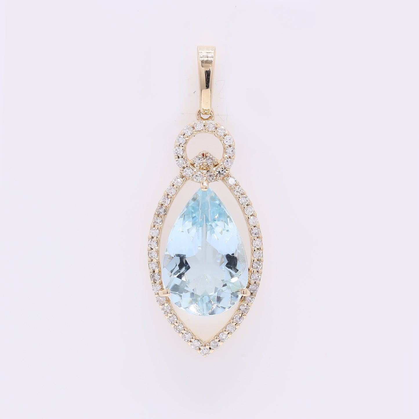 2.38 Ct Pear Mixed Cut Natural Aquamarine 14K Gold Pendant