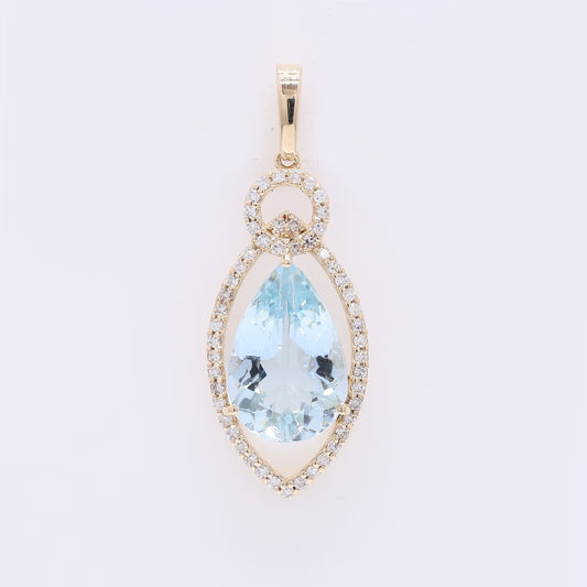 2.38 Ct Pear Mixed Cut Natural Aquamarine 14K Gold Pendant