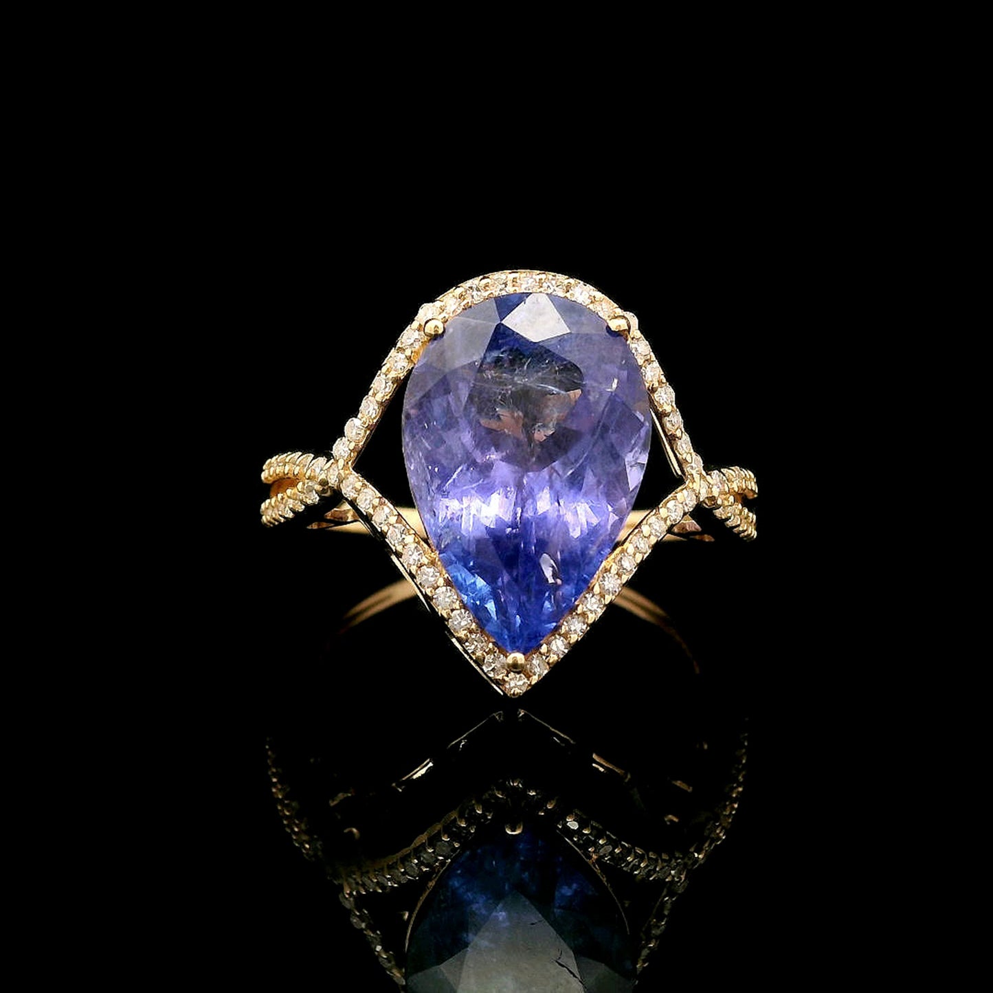 5.26 Ct Pear Mixed Cut Natural Tanzanite 14K Gold Ring