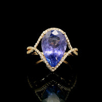 5.26 Ct Pear Mixed Cut Natural Tanzanite 14K Gold Ring