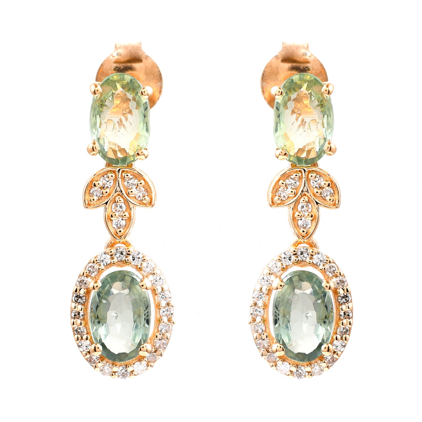2.25 Ct Oval Mixed Cut Natural Green Sapphire 14K Gold Earrings