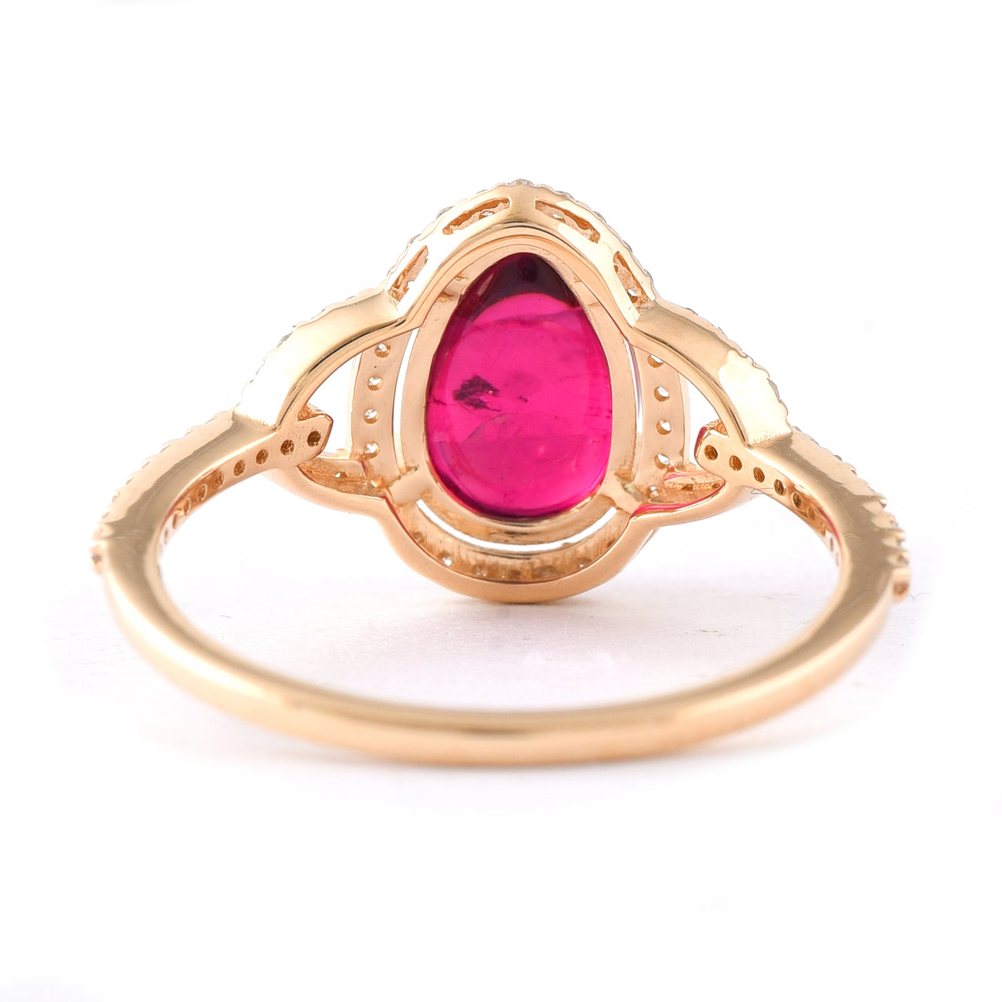 2.35 Ct Pear Cabochon Natural Rubellite 14K Gold Ring