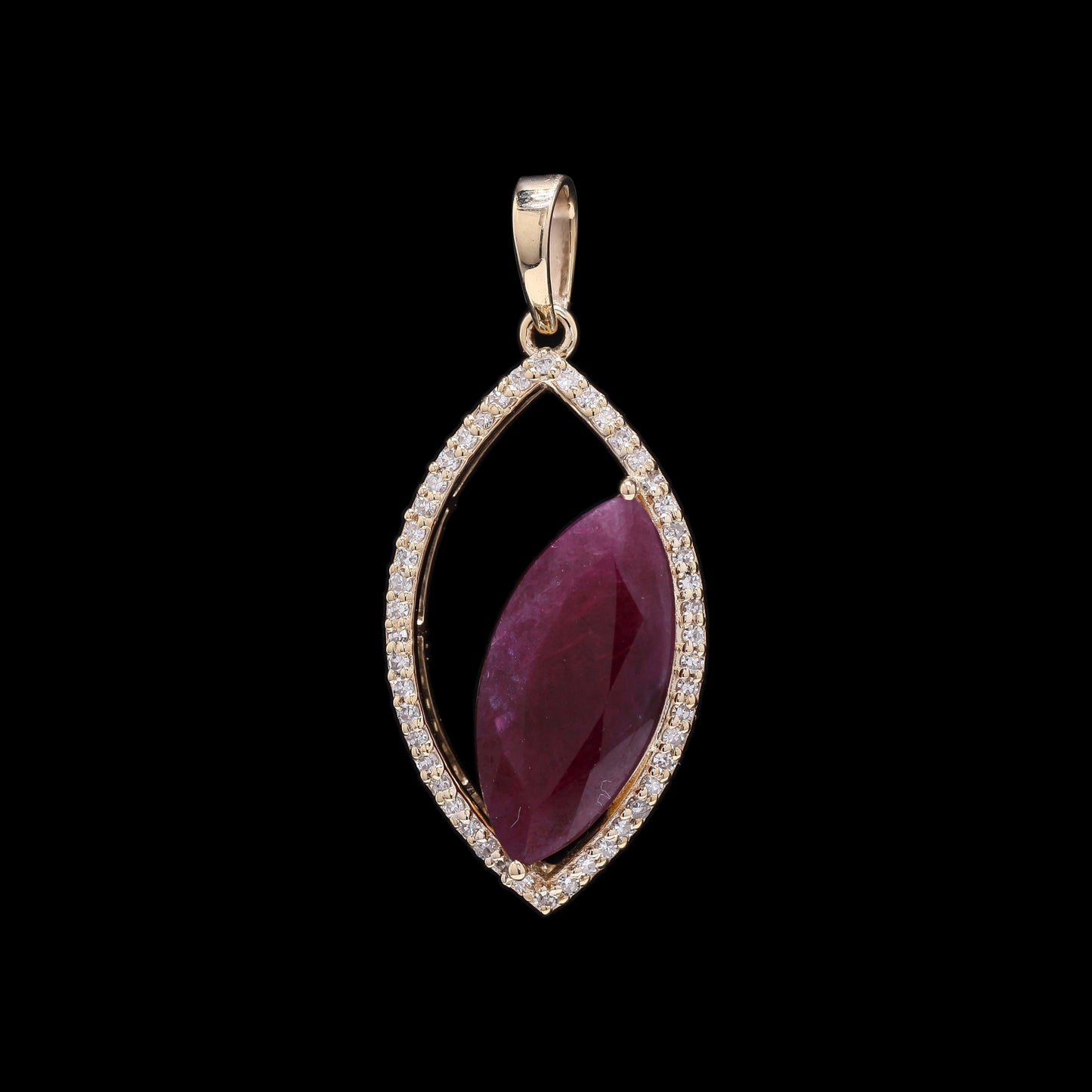 3.99 Ct Marquise Mixed Cut Natural Ruby 14K Gold Pendant