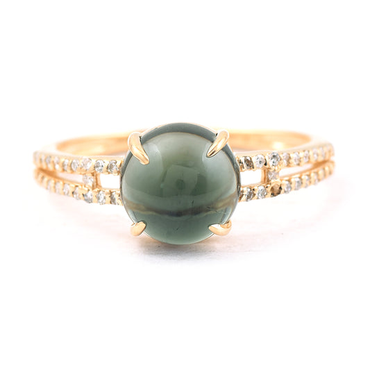 2.46 Ct Round Cabochon Cut Natural Tourmaline 14K Gold Ring