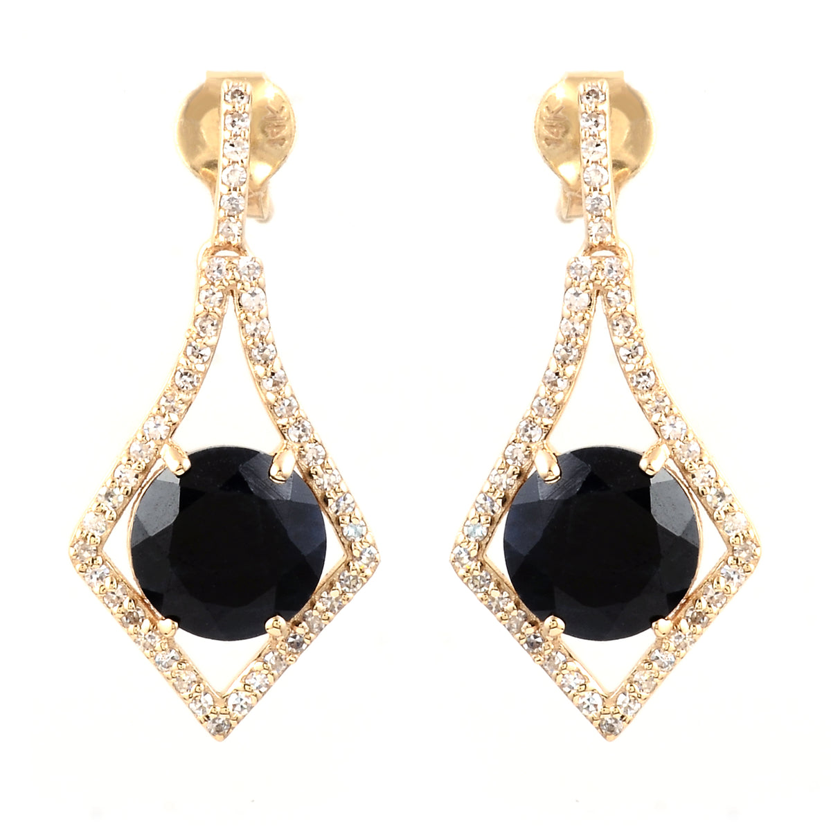 3.44 Ct Round Mixed Cut Natural Corundum Sapphire 14K Gold Earrings