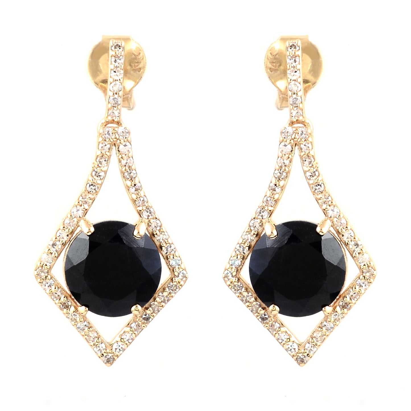 3.44 Ct Round Mixed Cut Natural Corundum Sapphire 14K Gold Earrings