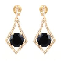 3.44 Ct Round Mixed Cut Natural Corundum Sapphire 14K Gold Earrings