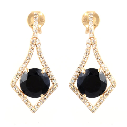 3.44 Ct Round Mixed Cut Natural Corundum Sapphire 14K Gold Earrings