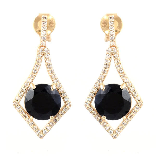 3.44 Ct Round Mixed Cut Natural Corundum Sapphire 14K Gold Earrings