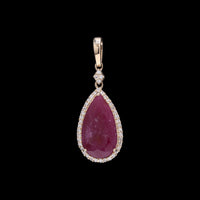3.85 Ct Pear Mixed Cut Natural Corundum Ruby 14K Gold Pendant