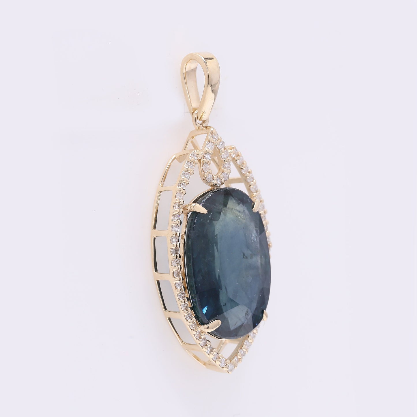 7.37 Ct Oval Mixed Cut Natural Sapphire 14K Gold Pendant
