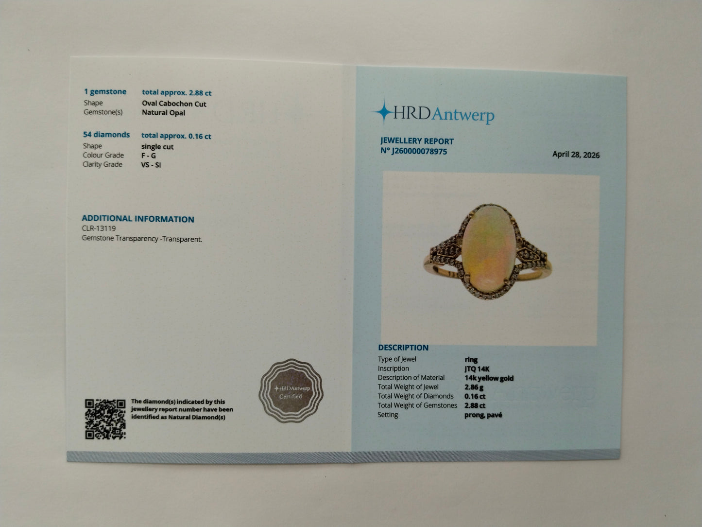 3.04 Ct Oval Cabochon Cut Natural Opal 14K Gold Ring