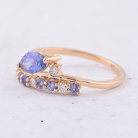 0.92 Ct Marquise, Round Natural Tanzanite 14K Gold Ring