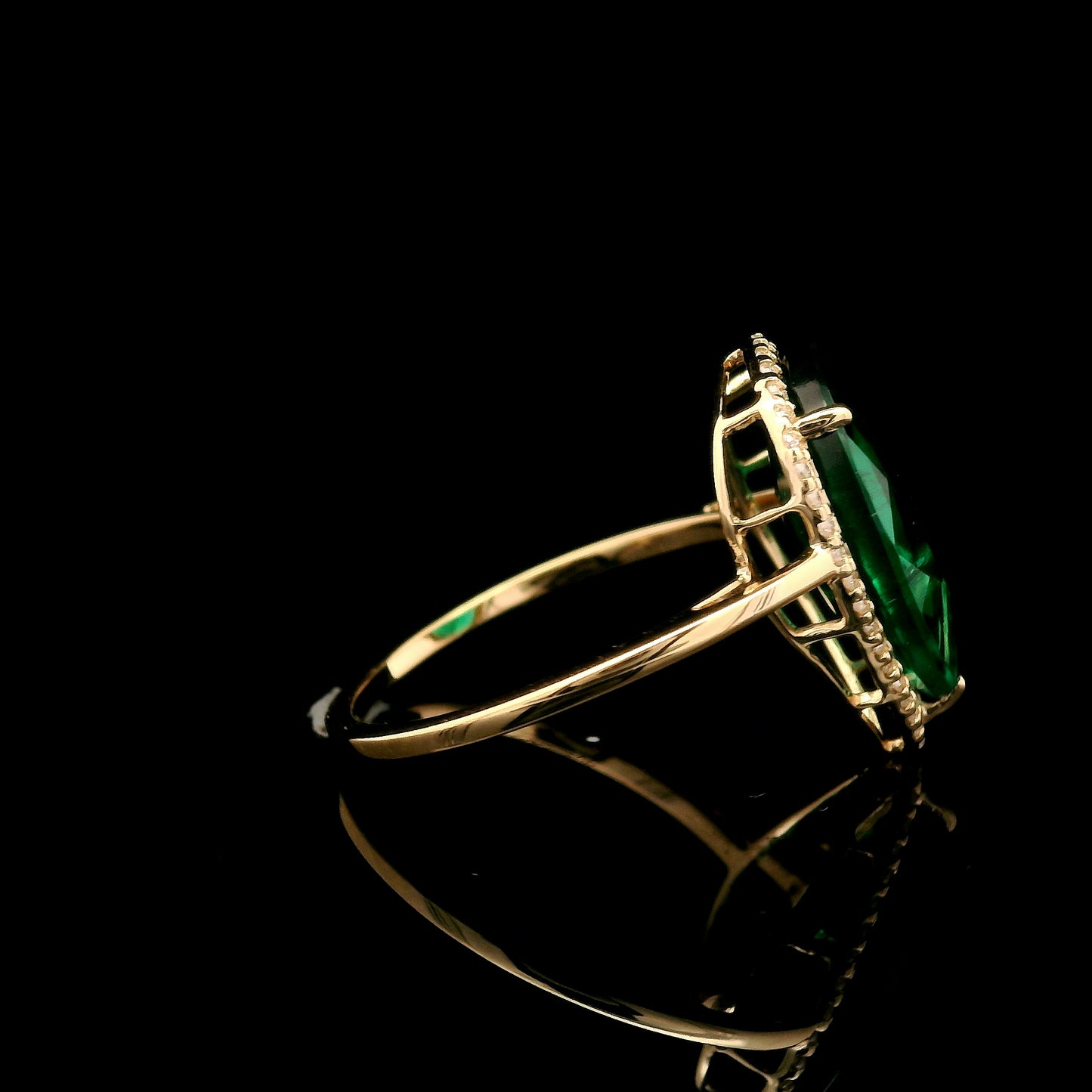 3.99 Ct Pear Mixed Cut Lab Grown Emerald 14K Gold Ring