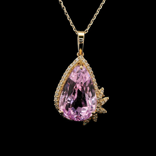 8.00 Ct Pear Kunzite 14K Gold Pendant