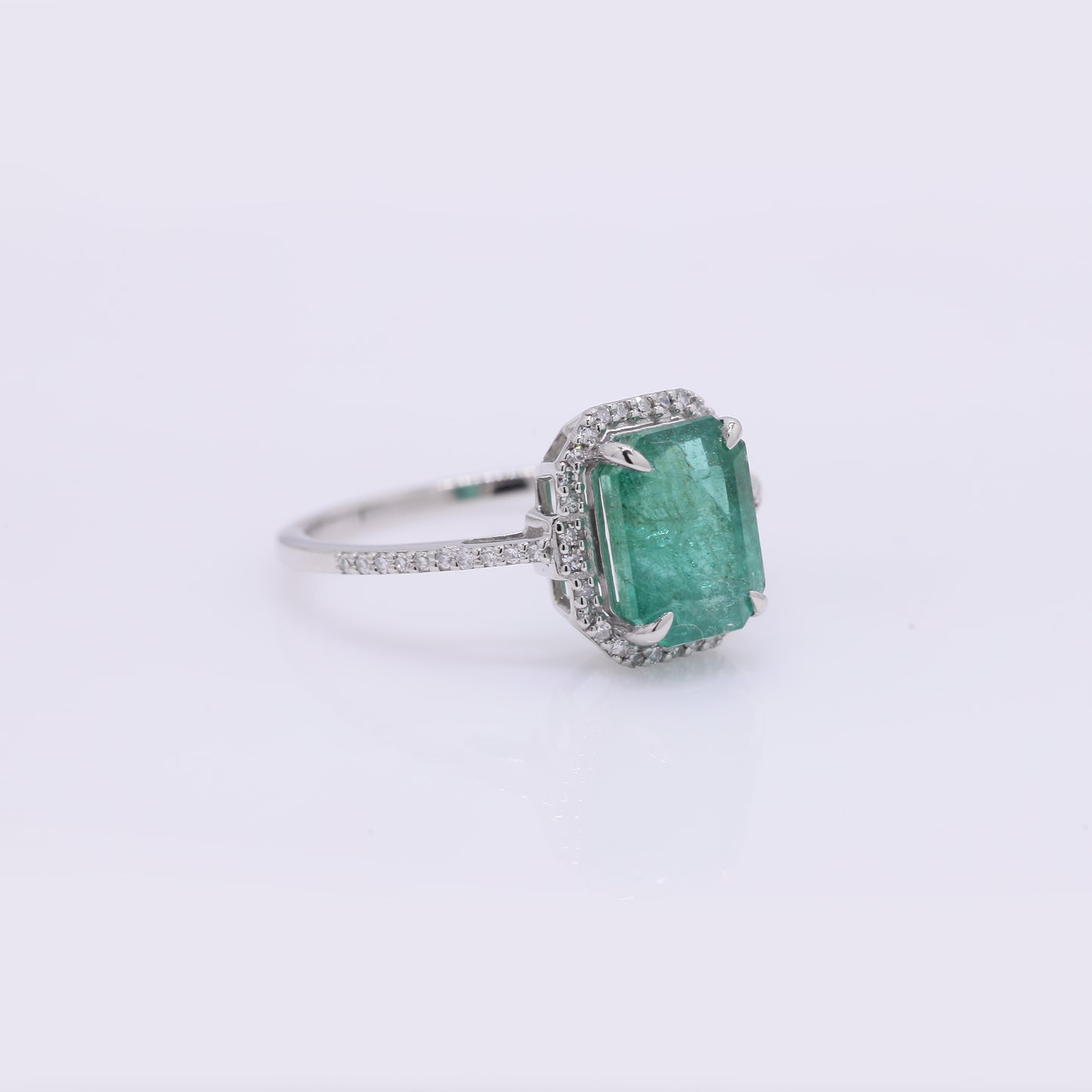 2.85 Ct Octagon Step Cut Natural Emerald 950 Platinum Ring